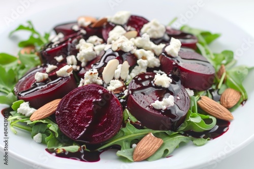 Colorful Balsamic Beet Salad with Arugula and Goat Cheese