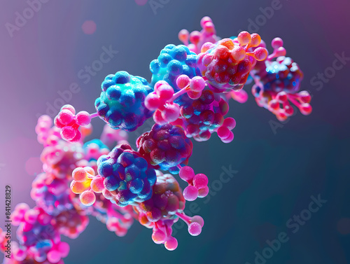 insulin molecule, with vibrant colors and intricate structures