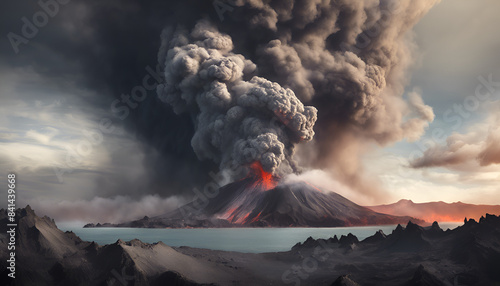 Volcanic island with a boiling crater and ash clou_esrgan