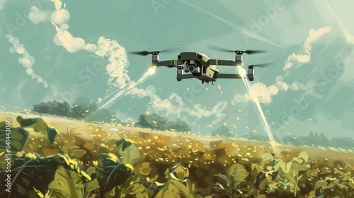 An illustration of a drone equipped with specialized sensors that can map out nutrient deficiencies in a field and apply fertilizer accordingly.