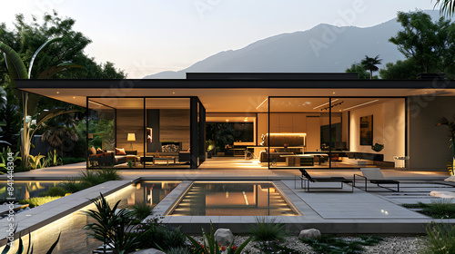 A house with large glass fronts and sliding doors to seamlessly connect indoor and outdoor spaces, creating flowing transitions to terraces and gardens.