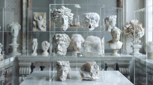 Glass Cube Display: A clear glass cube podium that provides a 360-degree view of the product, making it ideal for displaying intricate sculptures or delicate artifacts. 