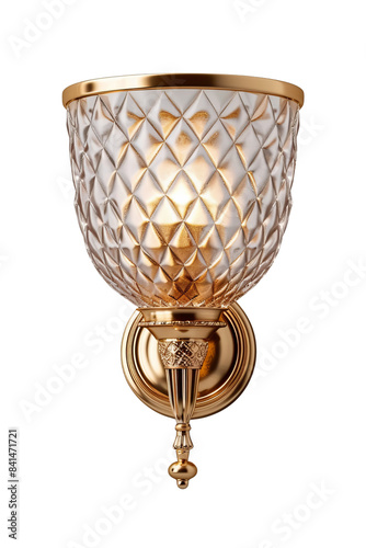 Elegant wall sconce with a crystal textured glass shade and gold finish. Perfect for adding a touch of sophistication to any room.