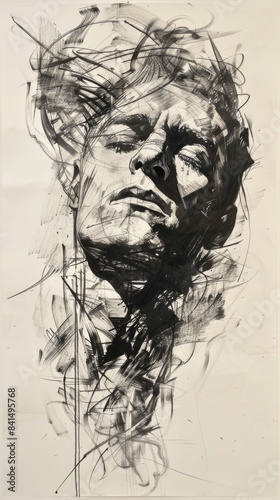 Expressive Charcoal Portrait of a Man Emotional Abstract Drawing Art