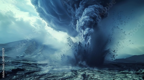 Hot and chaotic gusts of ash swirling in a rapidly moving volcanodriven tornado.