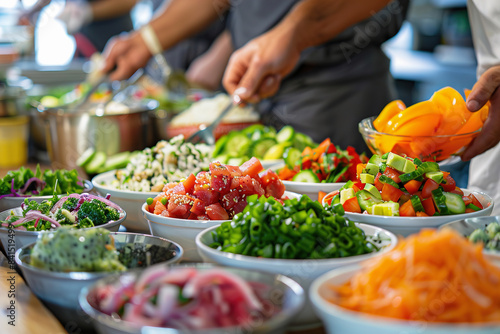 Colorful salad bar with fresh ingredients and choices