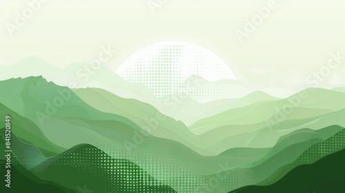 Green mountain background with a dot pattern