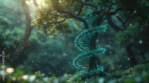Green tree with DNA, biotechnology or synthetic biology