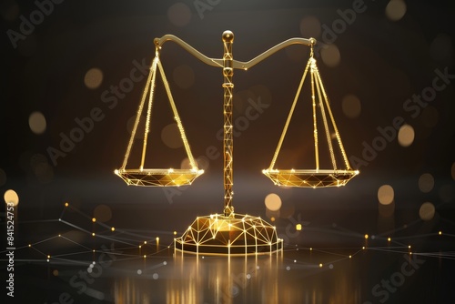Legal balance Golden scales of justice with a dark, moody background