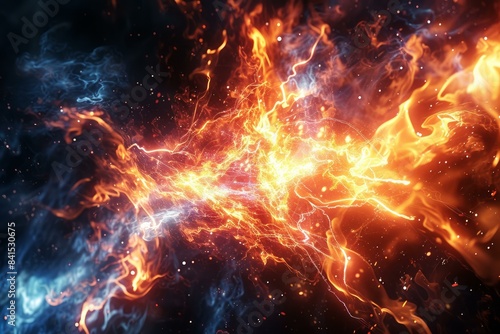 Dynamic abstract background depicting a clash of fiery energy resembling cosmic flames