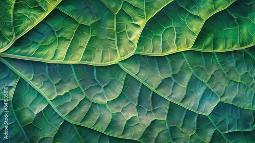 Close-up of leaf surface, intricate veins and vivid green hues, nature's mesmerizing details