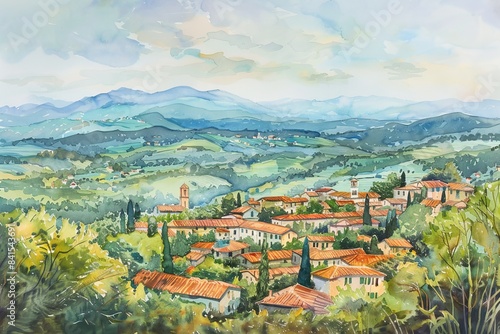 Vibrant Italian Landscape Watercolor Art Generative AI