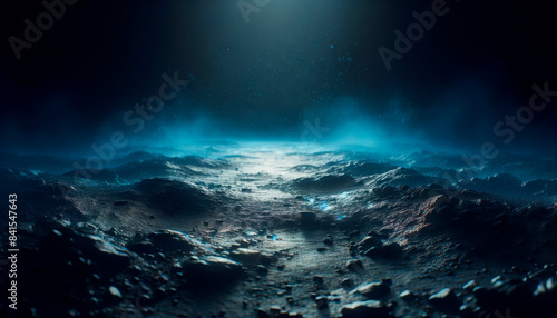 A moonscape with rocky terrain under a starry sky, dark blue tones, evoking a sense of space exploration. Generative AI