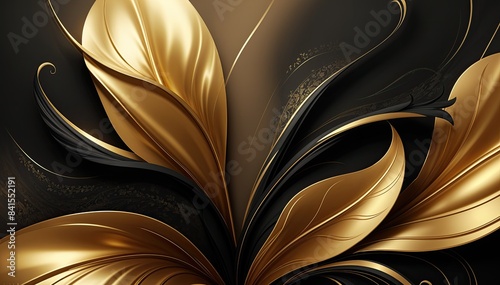 Piękne, abstrakcyjne, czarno-złote, luksusowe, kwiatowe tło.