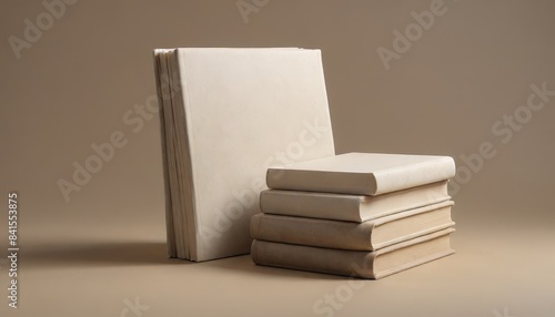 A minimalistic composition of a stack of blank books arranged neatly on a beige background. The clean, neutral tones create a serene and timeless aesthetic, perfect for concepts of education