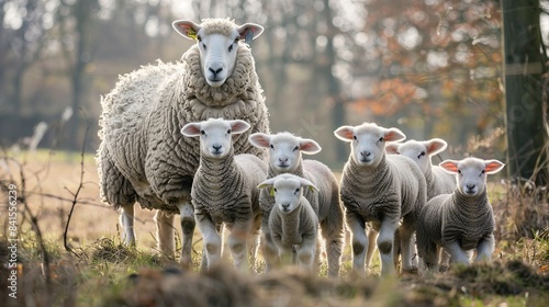 Texel sheep and little lambs. Generative Ai