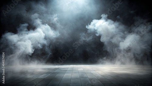 dark room stage with abstract fog background