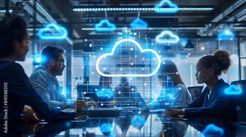 IT professionals setting up advanced cloud computing infrastructure in efficient tech environment