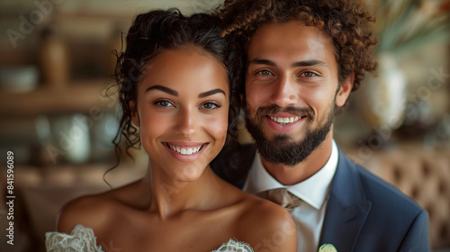 Portrait of a mixed race couple at wedding 