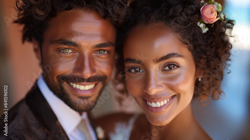 Portrait of a black couple at wedding 