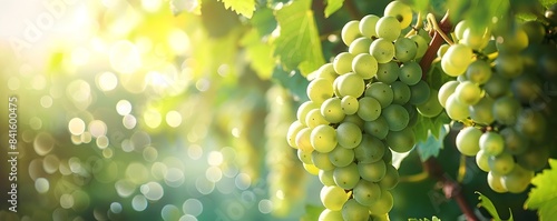 Lush Green Grapes Hanging Beautifully on Grapevine in Sunlit Vineyard Landscape