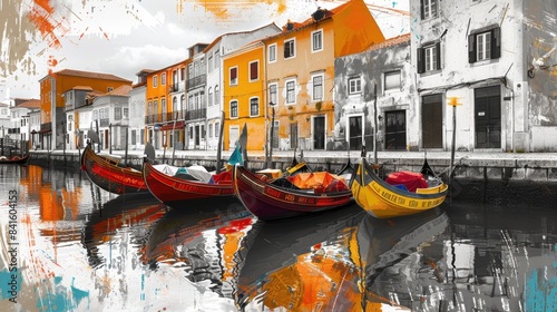 Contemporary Art Collage with Moliceiro Boats in Aveiro