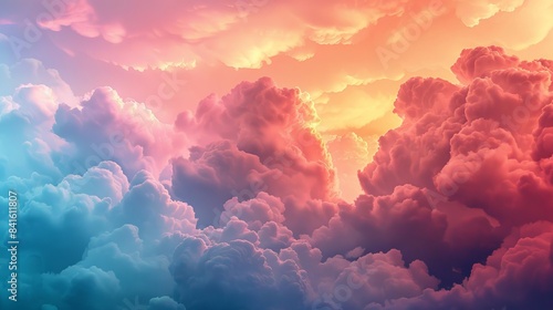A stunning sky with vibrant, multicolored clouds at sunrise or sunset, displaying a remarkable blend of pink, orange, and blue hues.