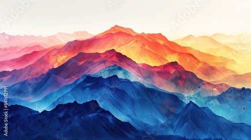 Vibrant abstract mountain range in sunset colors, blending red, orange, and blue hues. Perfect for wall art, background, and creative projects.