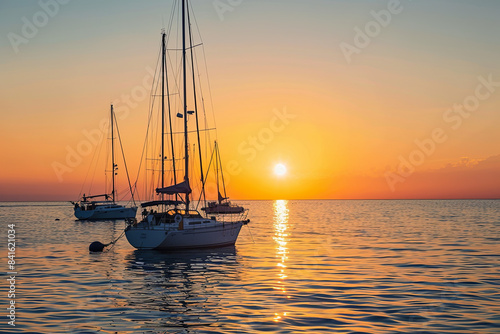 Sailboats at sunset, serene maritime scene