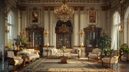 Majestic living room with grand chandeliers