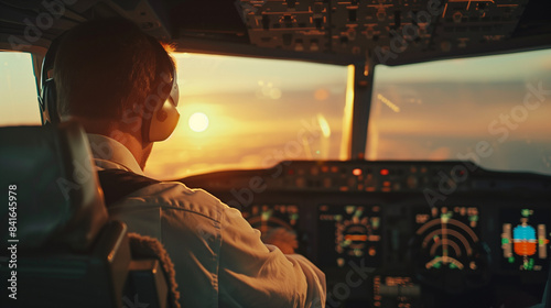 A pilot preparing for takeoff in the cockpit of a passenger plane.