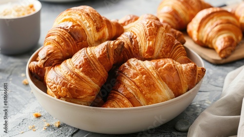 Bowl of freshly baked golden and delectable croissants