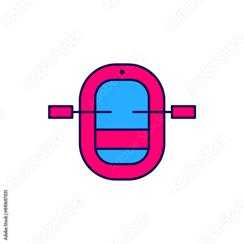 Filled outline Rafting boat icon isolated on white background. Inflatable boat with paddles. Water sports, extreme sports, holiday, vacation. Vector