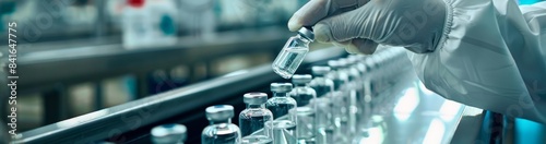 Diligently working in a pharmaceutical lab, a lab technician ensures precision and safety when handling vials. Working in a sterile environment is crucial for efficiency in drug development