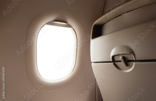 Airplane window from inside Passenger plane POV looking out , Isolated Windows Plane in back seat