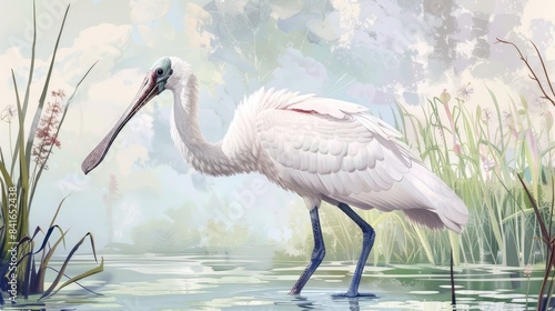 Eurasian Spoonbill Platalea leucorodia is a uncommon wetland bird found in Asia Europe and Africa s appropriate environments