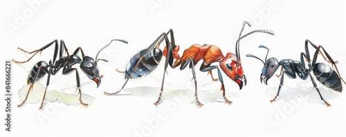 Watercolour red ant isolated on white background. Kids insect animal cartoon modern illustration.