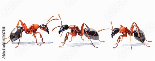 Isolated watercolor red ant on white background. Cartoon insect animal illustration for kids