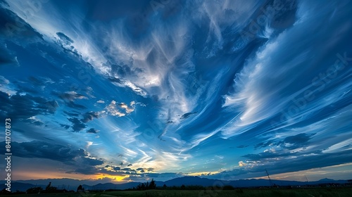 Breathtaking Sunset Scenery with Dramatic Blue Skies and Swirling Clouds