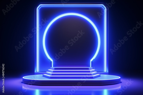 a blue light in a square with steps
