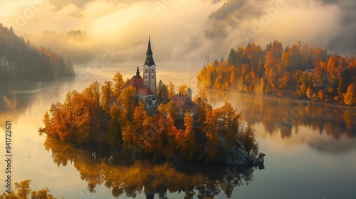 bled castle in slovenia in autumn ai generated