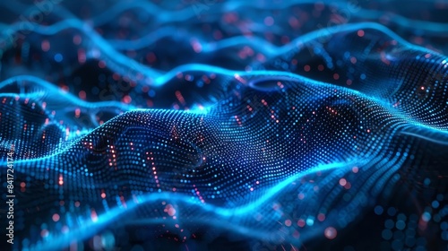 futuristic blue tech waves dynamic ai neural network cyber quantum computing abstract
