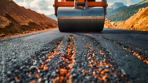 Road Roller Compacting Fresh Asphalt for Smooth and Even Surface