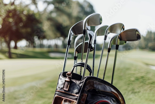 Set of golf clubs in a bag, sports equipment