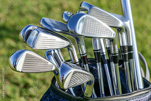 Set of golf clubs in a bag, sports equipment