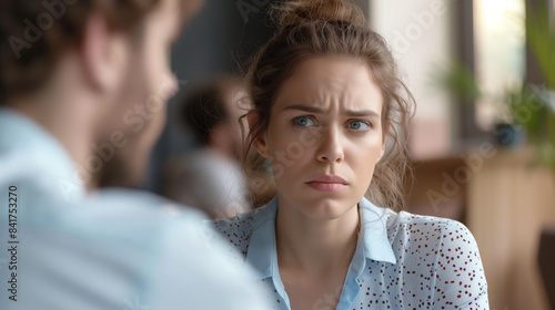 Woman looking confused during a conversation