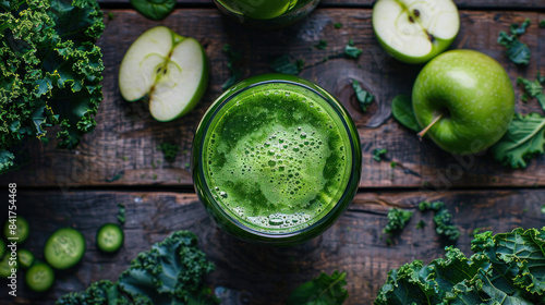 Freshly squeezed green juice with kale, spinach, and apples