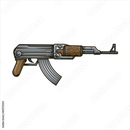 Vector Illustration of Assault Rifle with Vintage Illustration