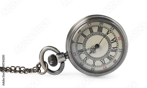 One pocket clock with chain isolated on white