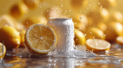 Aluminum Can With Lemon Slices Splashing in Water